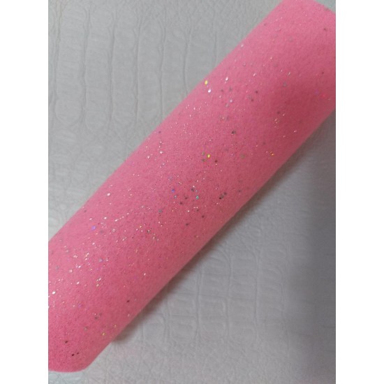 Фетр мягкий 1,5 мм (20*30 см) с блетсками цв. розовый,  цена за лист